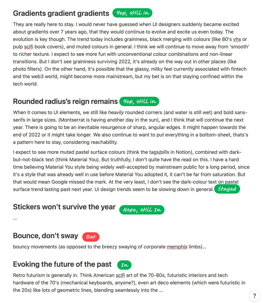 Back in 2021, I had some fun predicting visual design trends. 
Comparing them 3 yrs later and seeing how each trend ended up evolving is so fascinating!