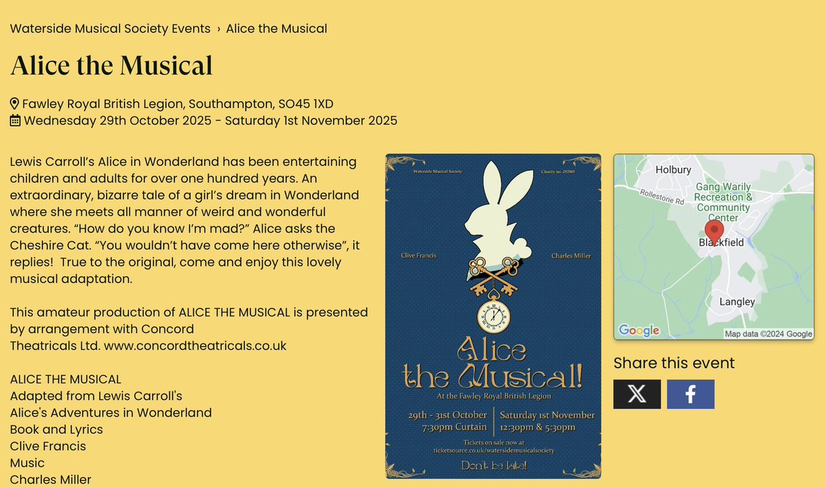 Thanks to all who came to the WMS AGM yesterday to hear about our exciting plans. 

The first launch meeting for Alice the Musical is on 25th April 2025 at The Lighthouse Church, Holbury and we are planning A Mad Hatter Tea Party before then, so watch this space.