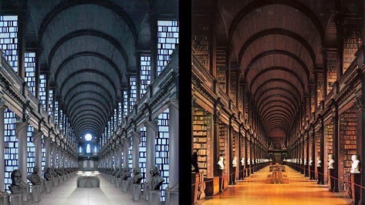 FXMC1957's tweet photo. PHOTO OF THE DAY. The Jedi Library from Star Wars (left) and the Library of Trinity College, Dublin (right). 📷 google images https://t.co/Wp6vw6TAY6