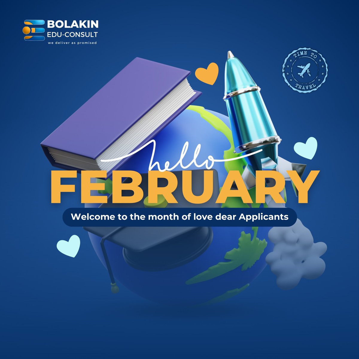 BolakinEdu's tweet photo. 🌸 Happy New Month! Welcome to February – The Month of Love! ❤️ 🌸

We at Bolakin Edu-Consult are sending love and best wishes to all our applicants! 💌✨ 

#HappyNewMonth #februaryvibes #MonthOfLove #StudyAbroad #February2025 #HelloFebruary #DreamBig #VisaSuccess #TemiAt35 https://t.co/EgIoIPeQJy
