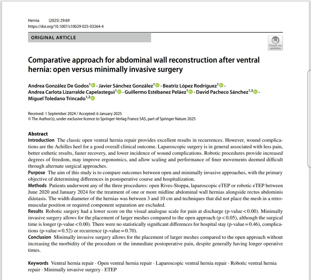 Very happy with our last paper acepted in Hernia. MIS in AWR in HURH.