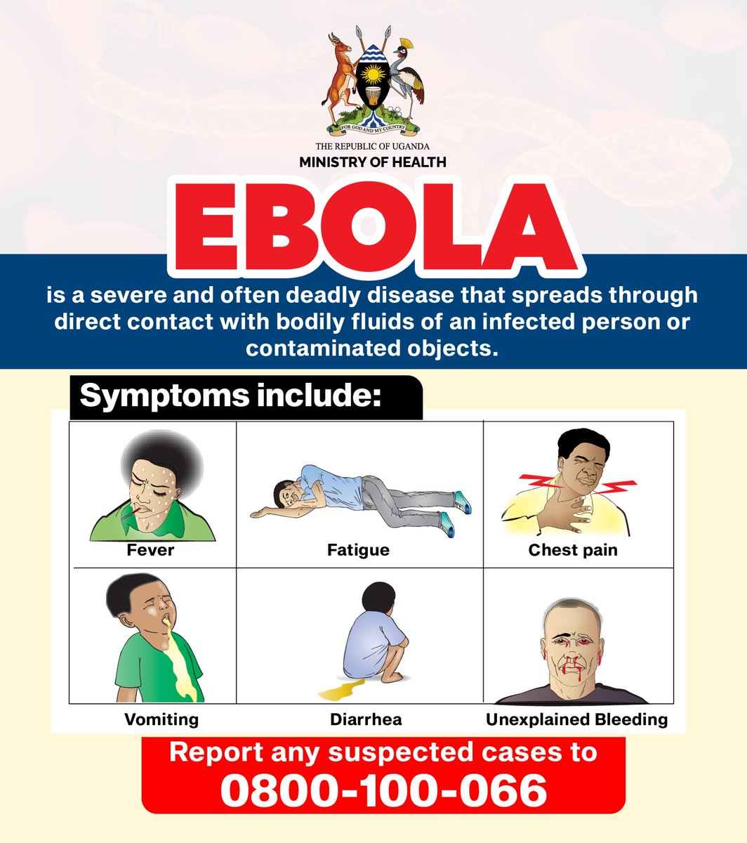 Ebola is a severe and deadly disease spread through contact with body fluids of an infected person or contaminated objects. 

If you present with any of the following symptoms, call Ministry of Health toll free line on 0800-100-066. #MOHatWork