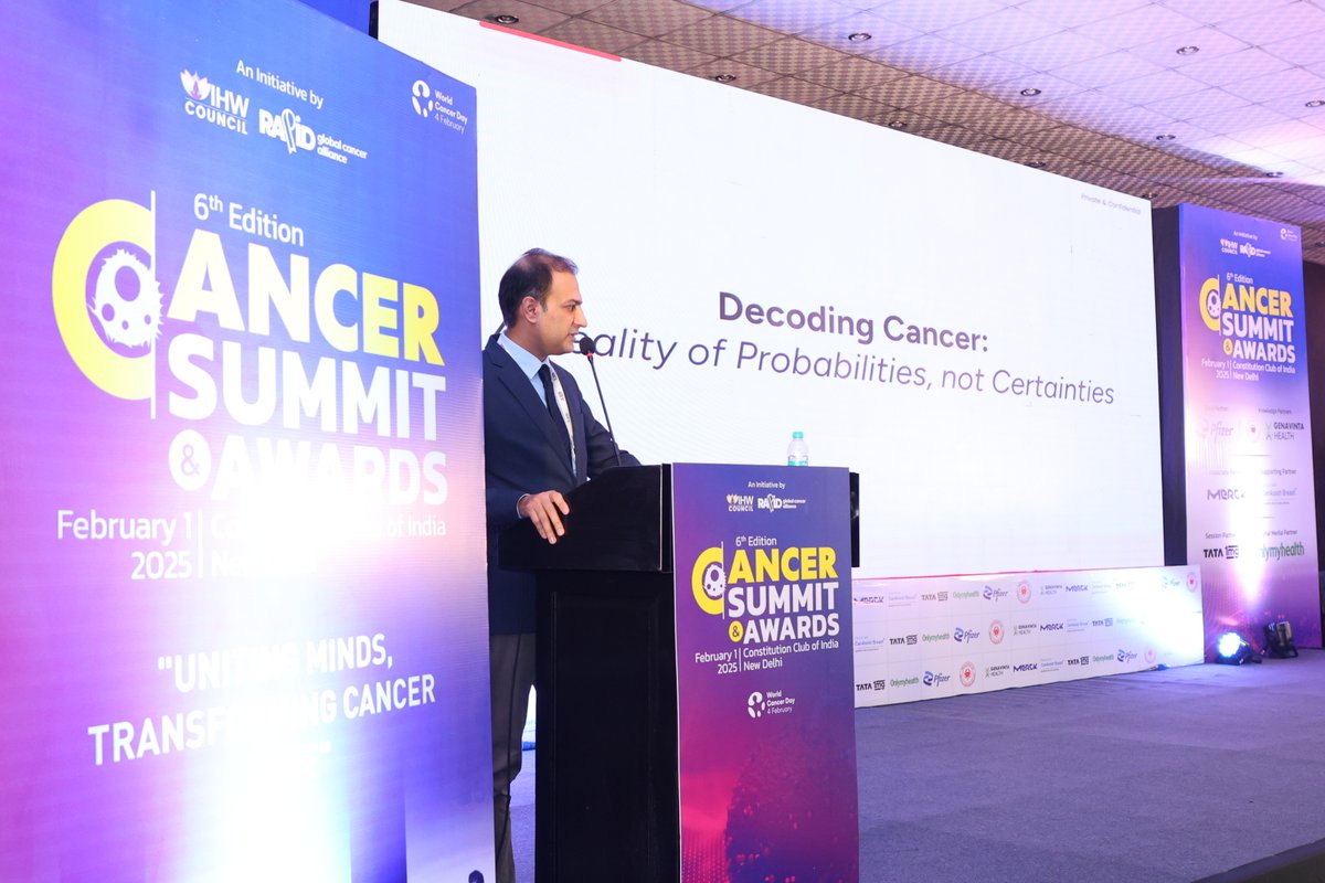 IHWCouncil's tweet photo. Dr. Rajeev Sharma, Vice President, Medical Affairs, Tata 1mg, took the stage at #CancerSummit2025 and delivered an insightful keynote on "Decoding Cancer: A Reality of Probabilities, Not Certainties." 

A deep dive into the evolving landscape of cancer care and treatment.

#WorldCancerDay #CancerSummit