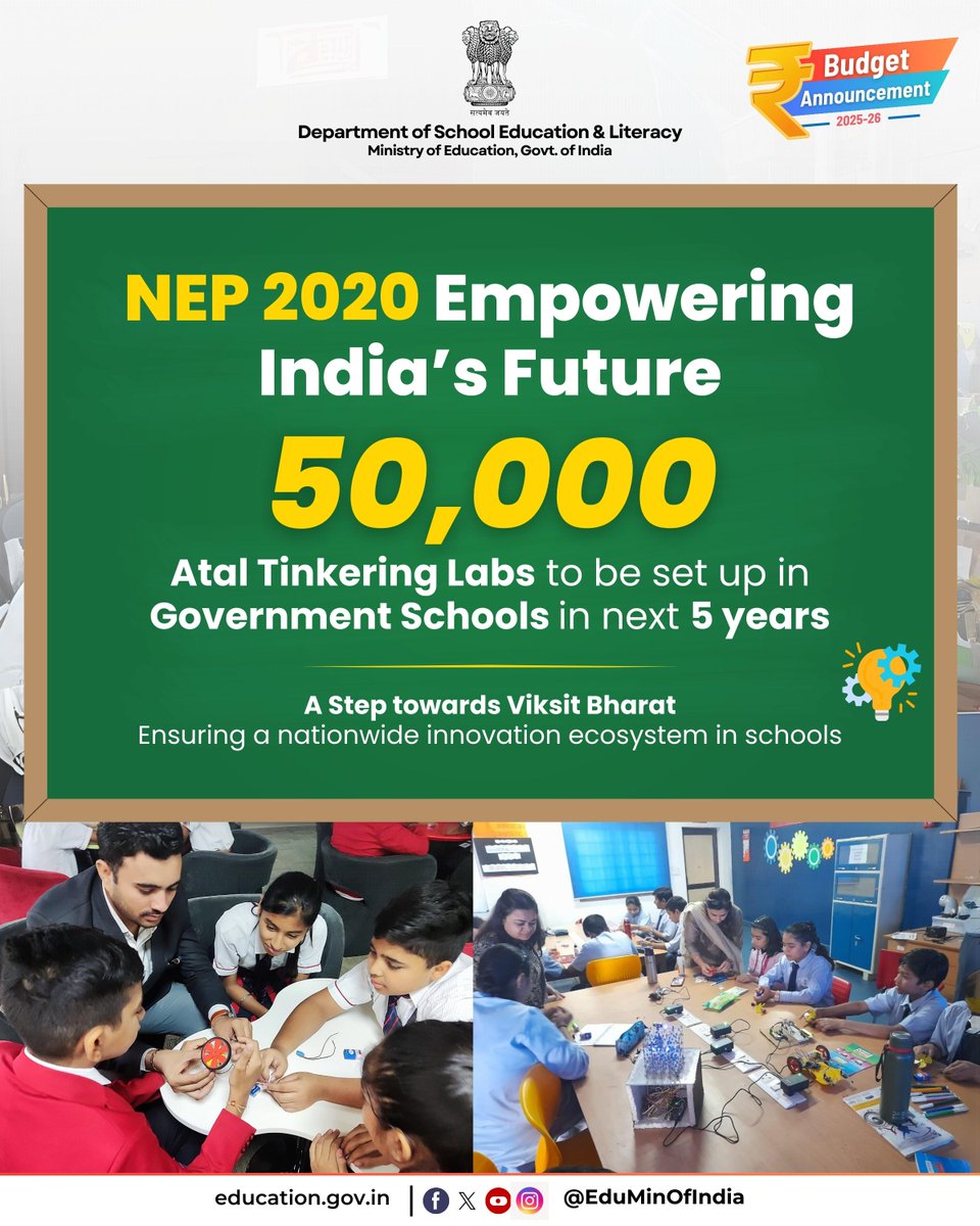 #ViksitBharatBudget2025 50,000 Atal Tinkering Labs to be set up in ...