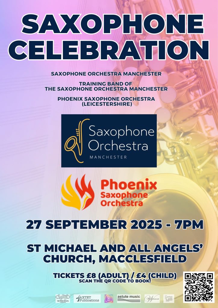 PhoenixSaxOrg's tweet image. We are so excited to be joining forces with Saxophone Orchestra Manchester for this concert in September. Tickets on sale for this concert now 🥳🎷! @gmcsax  @saxtetmusic @CASSGB