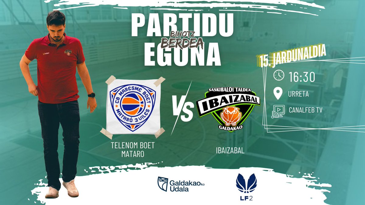 🔥𝙂𝘼𝙈𝙀 𝘿𝘼𝙔🔥

#LF2
1️⃣5️⃣.Jardunaldia
⏰ 16:30
🆚 <a href="/cbboetmaresme/">CB Boet Maresme Mataró</a>
🏟️ Pol. Mun. Eusebi Millan
📺:canalfeb.tv/live?l=BD98BFE…

🟢 Gehiago nahi dugu, beste final bat daukagu katalunian, bultza talde!