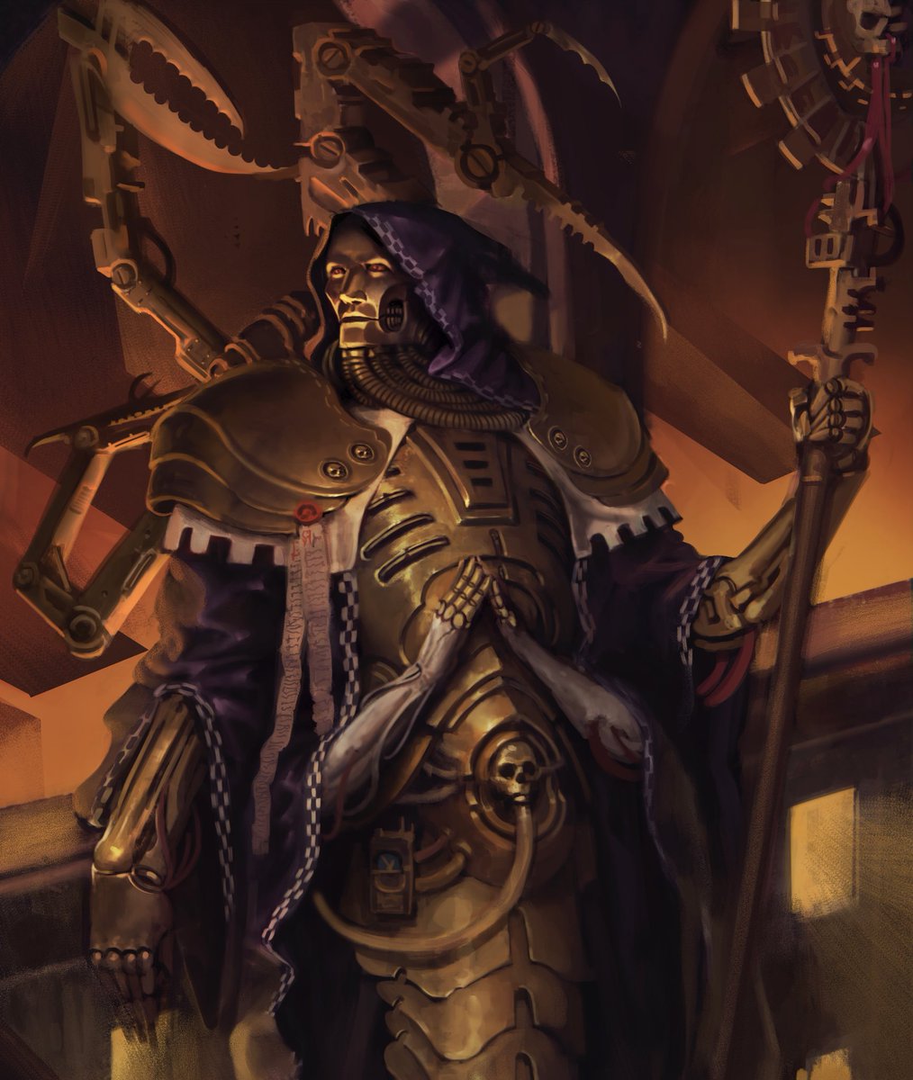 "*"The whispers of the Machine God murmur such schismatic truths and calculated reckonings both. In their pursuit, I hath denied the gristle of Martian dogma as I hath denied the sinuous bindings of oh so piteous flesh. 
#WarhammerArt #ocart