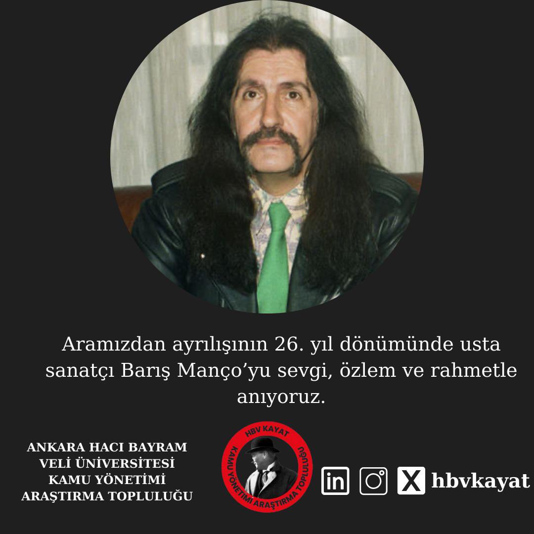 Aramızdan ayrılışının 26. yıl dönümünde usta sanatçı Barış Manço'yu sevgi, özlem ve rahmetle anıyoruz.