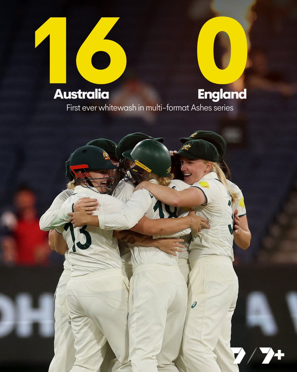 7Cricket's tweet photo. History made by @AusWomenCricket - the first ever whitewash in a multi-format #Ashes series! https://t.co/4StxjeXBmD