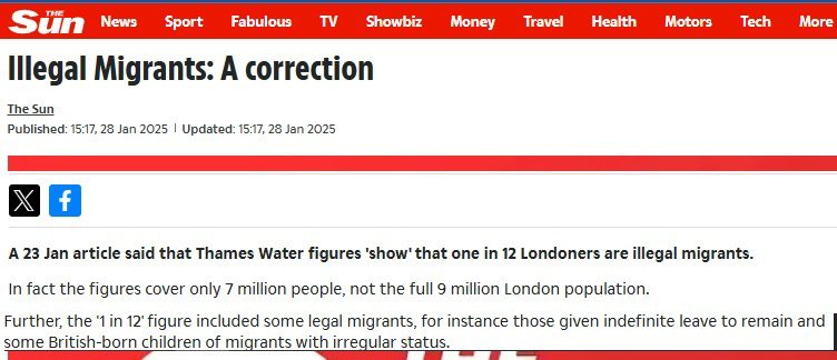 The <a href="/Telegraph/">The Telegraph</a>, <a href="/thetimes/">The Times and The Sunday Times</a>, <a href="/MailOnline/">Mail Online</a> &amp; <a href="/TheSun/">The Sun</a> publish corrections to their scaremongering on undocumented migrants in London.

Imagine between them the reach &amp; power of these papers.
The fact is they are using that power to instil Trumpist hate &amp; we are ill-equipped to resist.