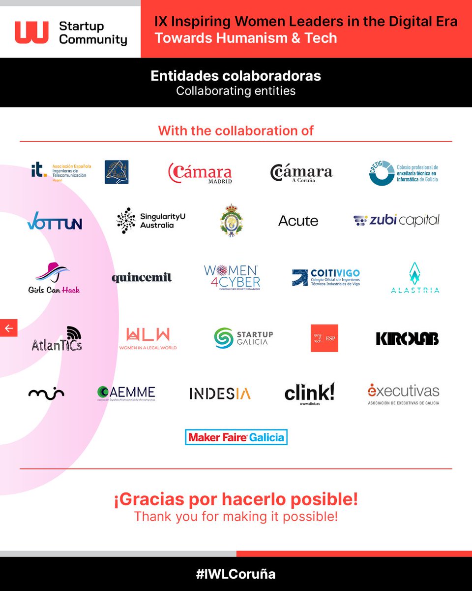 ¡IX edición de Inspiring Women Leaders in the Digital Era! 🚀

Este evento no sería posible sin el apoyo de nuestros partners y colaboradores, quienes comparten nuestra visión de un ecosistema más diverso e inclusivo. 🤝🌍

¡Gracias por hacer esto posible! ✨

#IWL2025