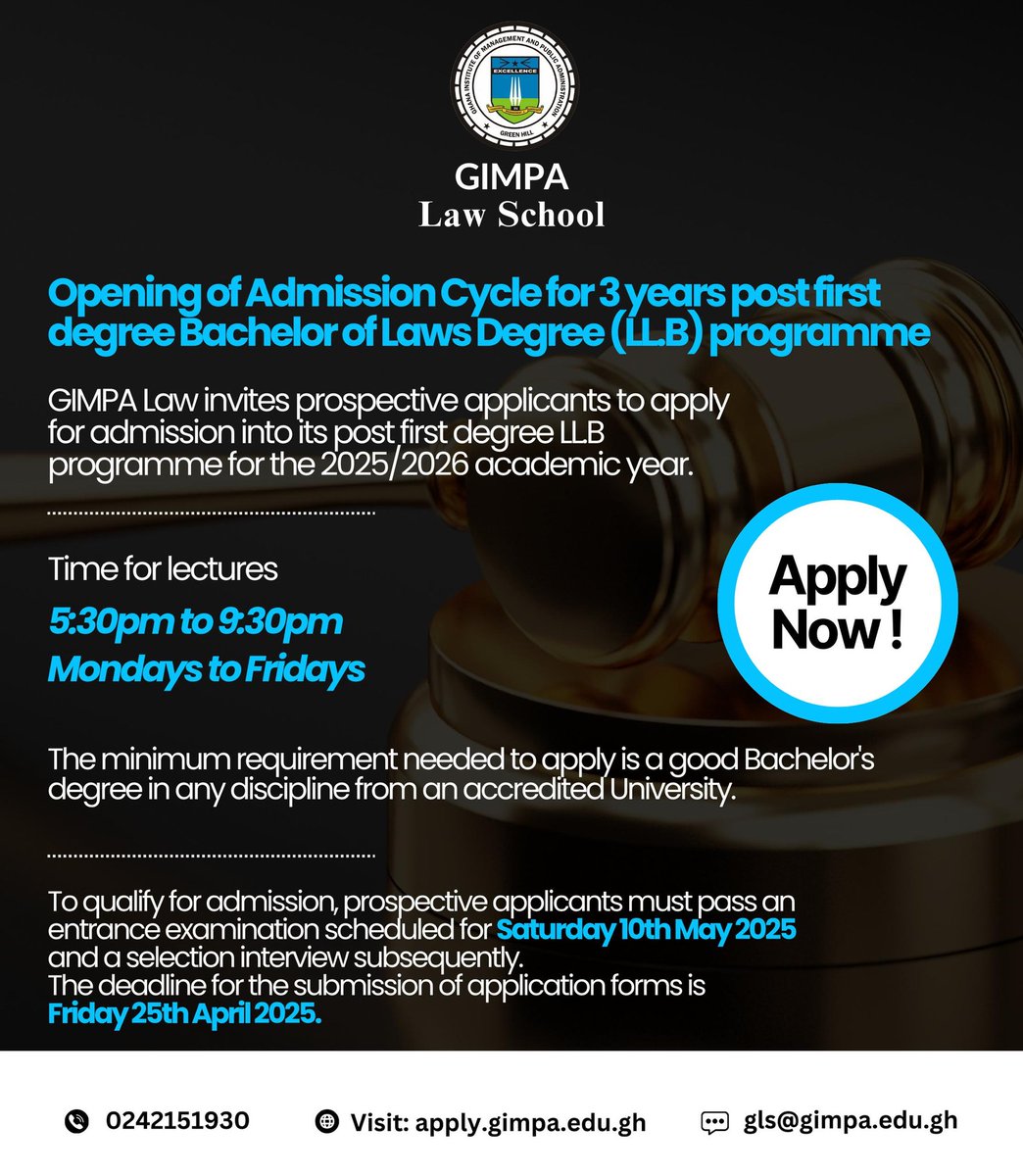 The application deadline is Friday, 25th April, and the entrance exam is on Saturday, 10th May.