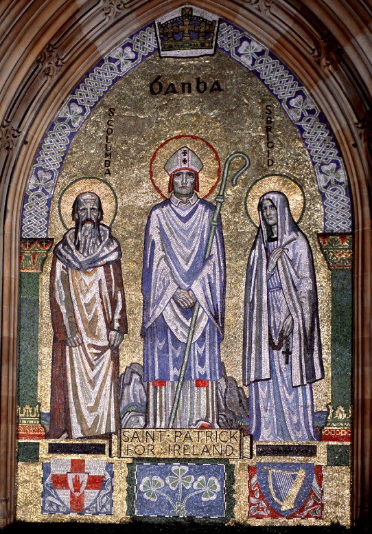 DanMulhall's tweet photo. Today is St Brigid’s Day. Here are some images of Brigid of Kildare (d.525)starting with her presence alongside Patrick &amp; Columba in the Central Lobby at Houses of Parliament, Westminster. That mosaic was unveiled in 1924 by the Irish nationalist MP for Liverpool, TP O’Connor. https://t.co/4NGnVPnZlE