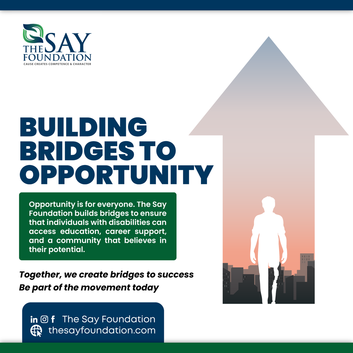 TSAYFoundation's tweet photo. At The Say Foundation, we're empowering individuals with disabilities to achieve their full potential through education, career support, and a believing community.  
Ready to be a part of the movement? Visit https://t.co/lczSb5Q0qZ 

#inclusion #disabilityawareness  #opportunity https://t.co/uNiLVso3W6
