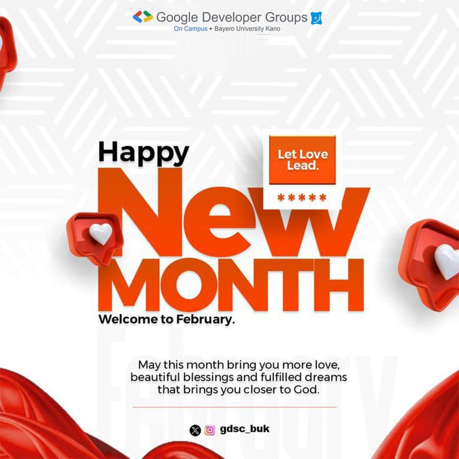 Welcome to a new month! 
May February bring you growth, success, and the motivation to build, learn, and create together. 

Let’s make it an inspiring one! 🚀

#HappyNewMonth #GDGOnCampus #TechCommunity #Innovation