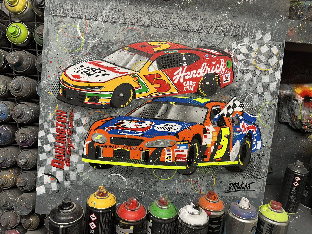 DRAutoart's tweet photo. Happy NASCAR Clash weekend to all that celebrate! Here’s a Labonte/Larson mashup commission that I finished last week. Like & comment what you’d like to see next. And getting touch if you’d like your own personal piece. #drautoart
https://t.co/oXbQxmuuzl
.
.
#terrylabonte #kylelarson #hendrickmotorsports #darlingtonraceway #tootoughtotame #nascar