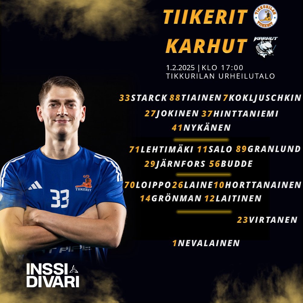 Tiikereiden kokoonpano illan kamppailuun!
#tiikerisydän #salibandy #inssidivari #vantaa