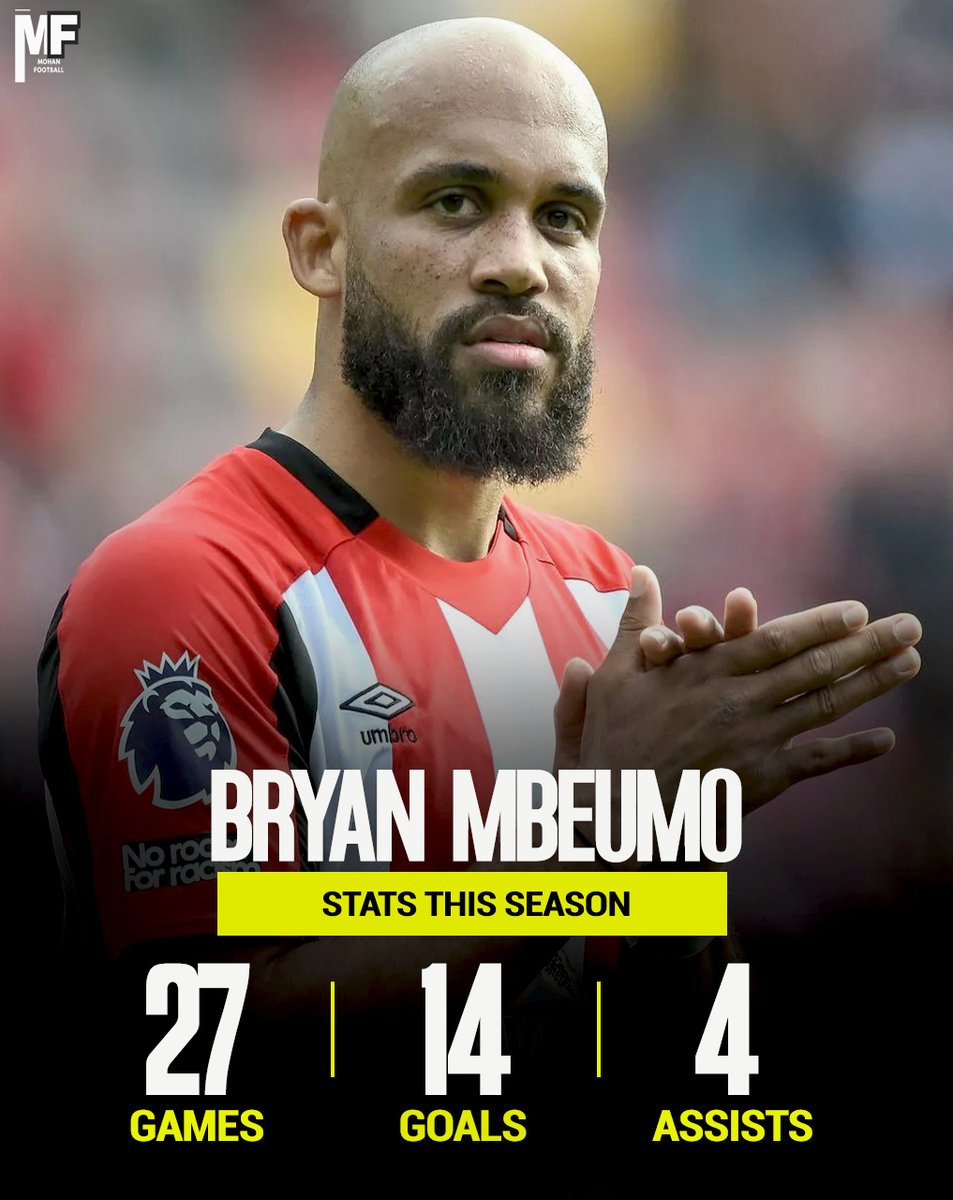 mohans_football's tweet image. Bryan Mbeumo Stats for This Season:

🏟 Appearances: 27
⚽ Goals: 14
🎯 Assists: 4

#BryanMbeumo #FootballStats #PlayerPerformance #GoalScorer
