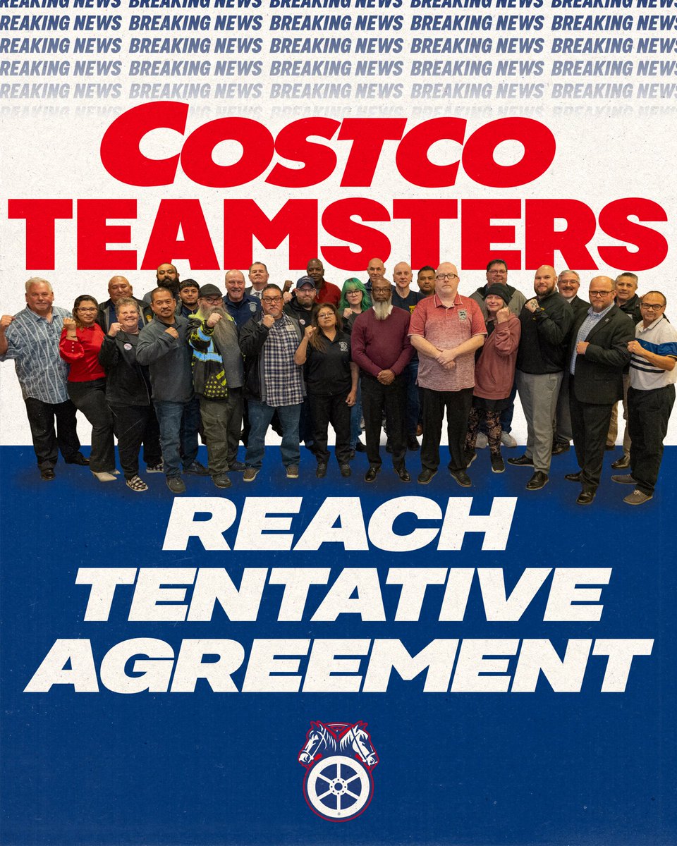 BREAKING: The Costco Teamsters National Negotiating Committee has reached a tentative agreement for a new contract. Additional details will be shared soon. The tentative agreement will be presented to the membership for a vote. Stay tuned.