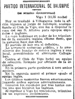 data_ball_'s tweet photo. 111 years ago, on February 1, 1914, in Vilagarcía de Arousa, a international match was played in the Cup king Alfonso for Spanish and English teams.
Played by: Football Club de Vigo vs. Selection of officers of the English navy; spanish team won 3-1
#Football #Vigo #Navy https://t.co/PMK7ybaldJ