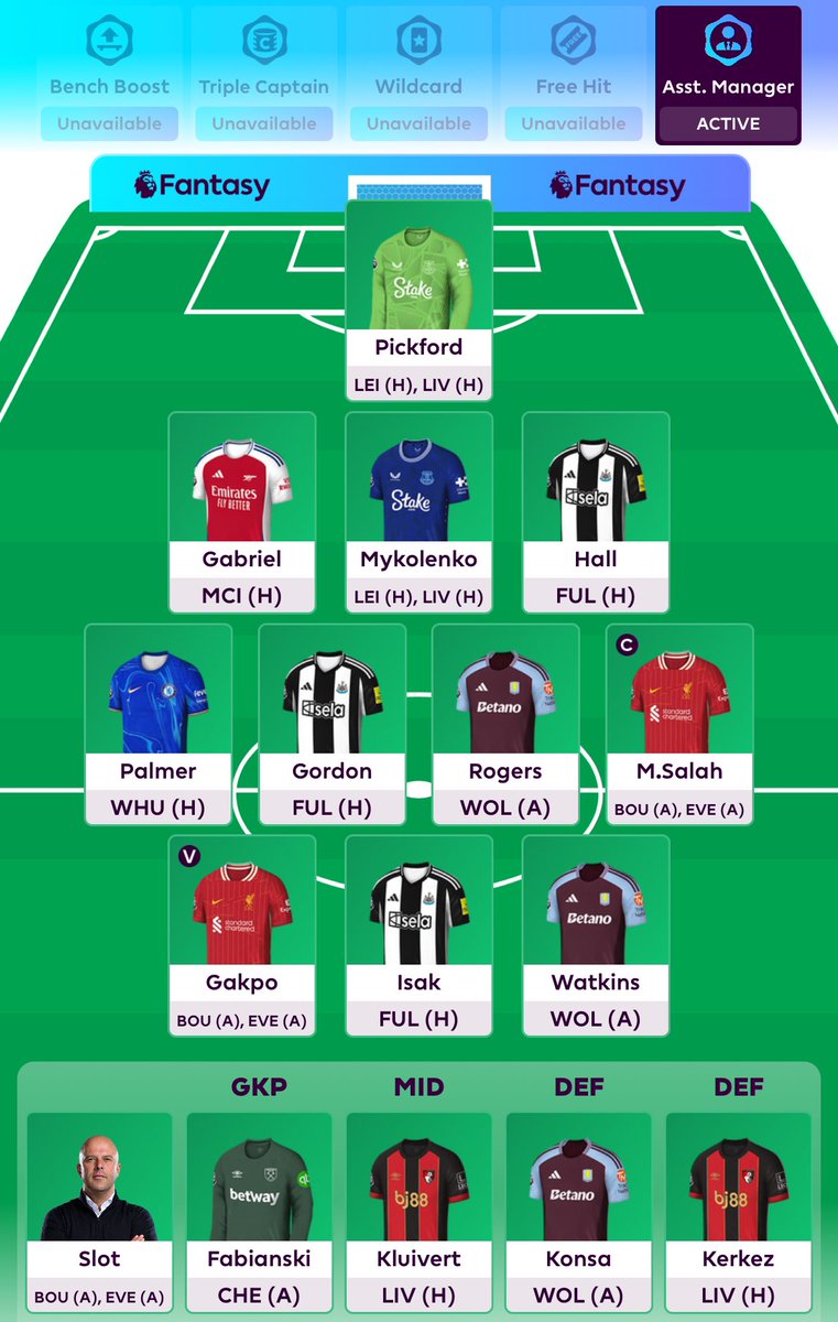 This is me for DGW24. Original plan was to get Konate, but now I got Slot instead. I might be the only one without a Pool defender, so I hope they will win but also concede a goal or two.😉 Many routes to points this weekend for everyone, it will be interesting. Good luck all! 👍