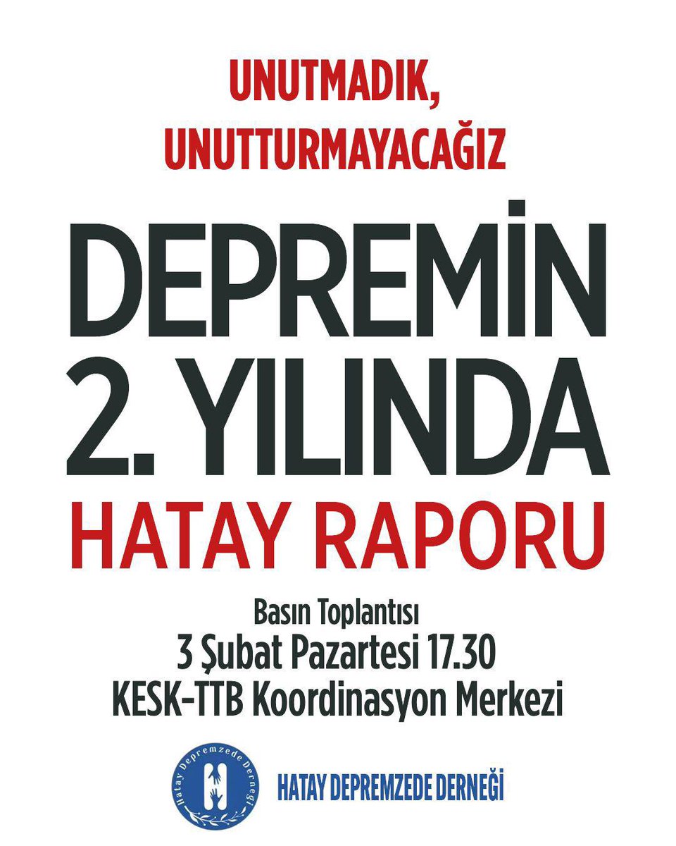 HatayDepDer's tweet photo. Depremin 2.Yılında Hatay Raporu’muzu basın ve kamuoyu ile paylaşıyoruz. Unutmadık,unutturmayacağız ✌🏻 https://t.co/RG1SvOydUe