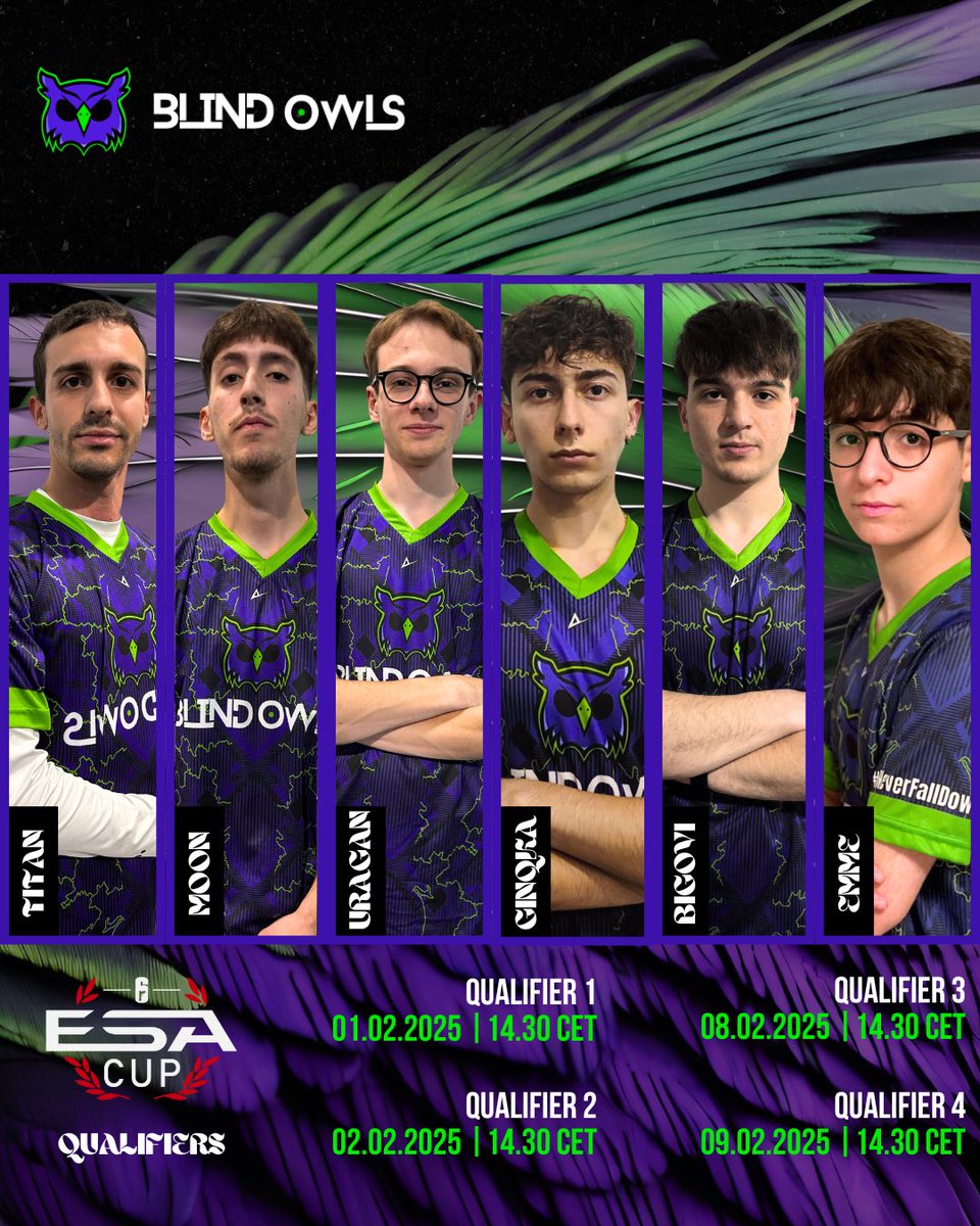 Our R6 console boys are ready to play two weekends of <a href="/ESA_Cup/">ESA | Blackout</a> Season 10 qualifiers, the most important console league with the best and strongest teams.

4 different days, 4 different qualifiers

PLAYERS: <a href="/NerissimaMoon/">NerissimaMoon</a> <a href="/ItzUragan/">Uragan</a> <a href="/R6ginqka/">R6.Ginqka</a> <a href="/itsbigovi/">itsbigovi</a> <a href="/yEMMEOWL/">Emme</a> 
COACH: <a href="/Punjto/">-.-</a>