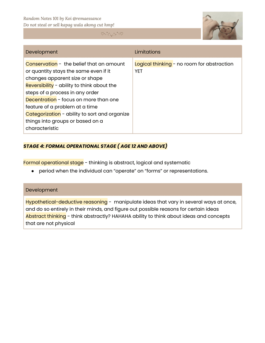 remaessance's tweet image. quick recap on Piaget's Theory of Cognitive Development! 🤓🧠✨

cross referenced the ff resources: lumen learning, ms. chiqui's discussions, papalia, and my head? HAHAHA