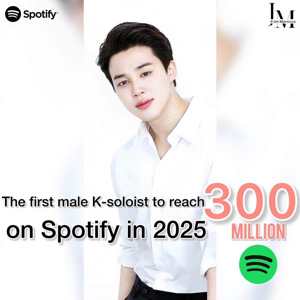 MoroccoJm's tweet photo. Jimin has now achieved over 300 million streams on Spotify in 2025! 🎶🔥 making him the first male K-pop soloist to reach this milestone on the platform this year. We’re so proud of you, Jimin! 💜✨ #Jimin #SpotifyRecord https://t.co/PNj400HalC