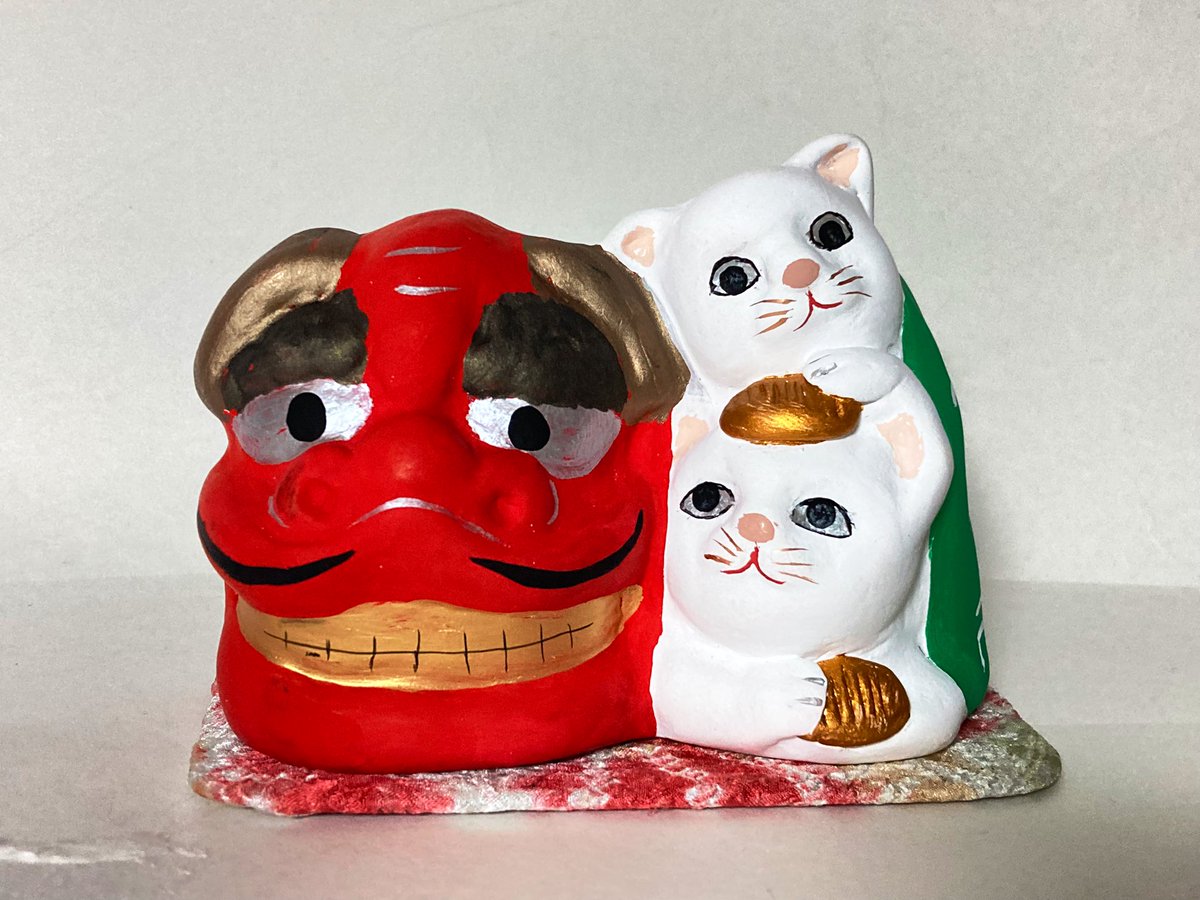 ◆374◆希少品 珍品 古い土人形 明治 歴史 資料 郷土 伝統工芸 民芸品 戦前の郷土玩具 珍品！ 青森土人形 福原英治郎作 三羽の兎 ｜ 民芸・土