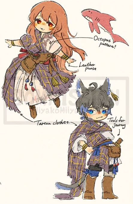 【Commission Works】掲載許可を頂きましたので…個人依頼にて、依頼者さんの可愛い創作キャラクターさん達の衣装デザインと一枚絵をお届けしました。ケルティックな世界観大好きなのでとても嬉しくて…Thank you for the request 