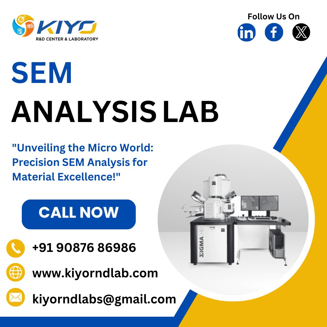 Kiyorndlab's tweet image. 🔬 Explore the Micro World with Precision #SEMAnalysis! 🔬
At Kiyo R&amp;amp;D Center &amp;amp; Laboratory, we specialize in Scanning Electron Microscopy (#SEM) Analysis, offering high-resolution imaging and elemental analysis to uncover critical material insights.
 #MaterialTesting #kiyorndlab