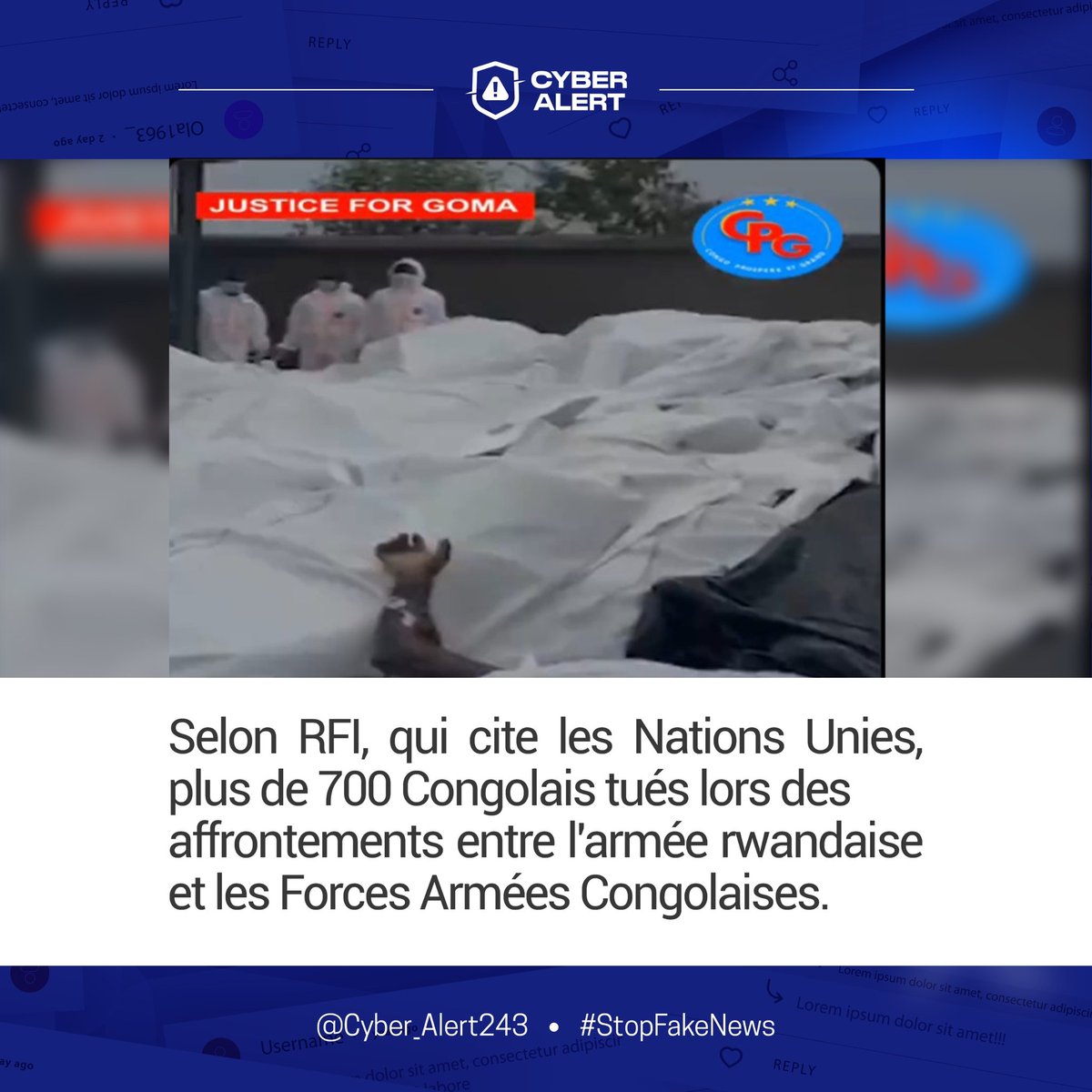 Cyber_Alert243's tweet photo. Selon #RFI, qui cite les Nations Unies, plus de 700 Congolais tués lors des affrontements entre l'armée rwandaise et les Forces Armées Congolaise
#CyberAlert243
#KagameAgainstPeace
#DRCconflict https://t.co/goXgwugWgw