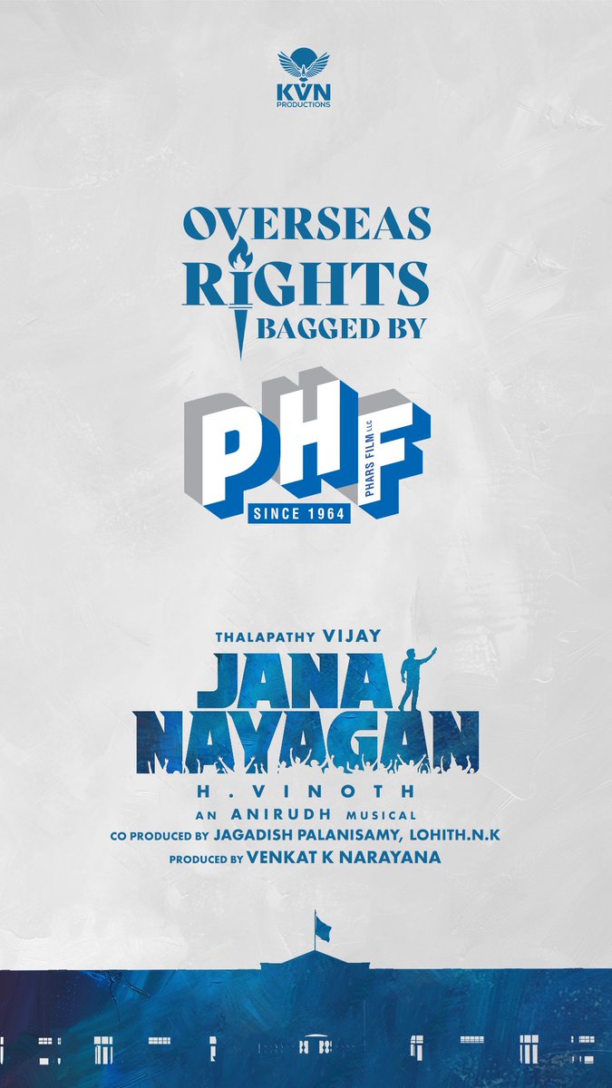 KVN Productions (@kvnproductions) on Twitter photo Phars Film is taking #JanaNayagan across the globe ♥️
Happy to be associated with <a href="/PharsFilm/">Phars Film Co LLC</a> for the BIGGEST EVER OVERSEAS RELEASE 🔥
#JanaNayaganVijay
#Thalapathy <a href="/actorvijay/">Vijay</a> sir #HVinoth <a href="/KvnProductions/">KVN Productions</a> <a href="/thedeol/">Bobby Deol</a> <a href="/prakashraaj/">Prakash Raj</a> <a href="/menongautham/">Gauthamvasudevmenon</a> #Priyamani <a href="/itsNarain/">Narain</a> <a href="/hegdepooja/">Pooja Hegde</a> Phars Film is taking #JanaNayagan across the globe ♥️
Happy to be associated with <a href="/PharsFilm/">Phars Film Co LLC</a> for the BIGGEST EVER OVERSEAS RELEASE 🔥
#JanaNayaganVijay
#Thalapathy <a href="/actorvijay/">Vijay</a> sir #HVinoth <a href="/KvnProductions/">KVN Productions</a> <a href="/thedeol/">Bobby Deol</a> <a href="/prakashraaj/">Prakash Raj</a> <a href="/menongautham/">Gauthamvasudevmenon</a> #Priyamani <a href="/itsNarain/">Narain</a> <a href="/hegdepooja/">Pooja Hegde</a>