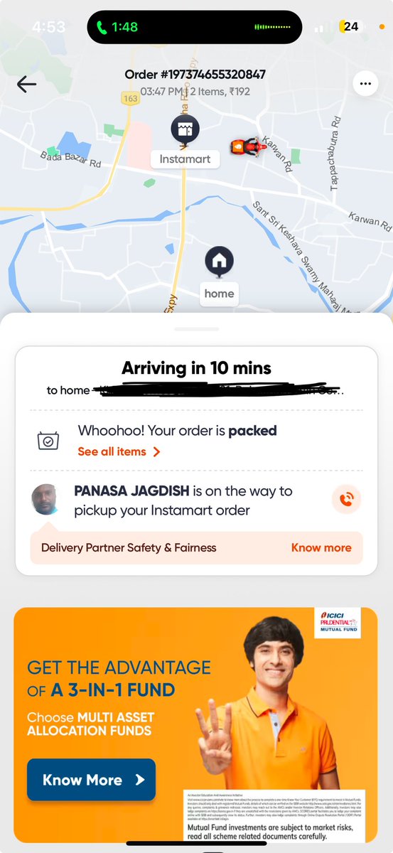 JasonSandeepE's tweet photo. Worst delivery experience from @SwiggyInstamart @SwiggyCares 
It’s been more than 1 hour and the item is not yet picked up from the store, delivery agent does not pick up the call and then help desk agent says it’s going to take more 40 mins. https://t.co/GdsjIc6PN9