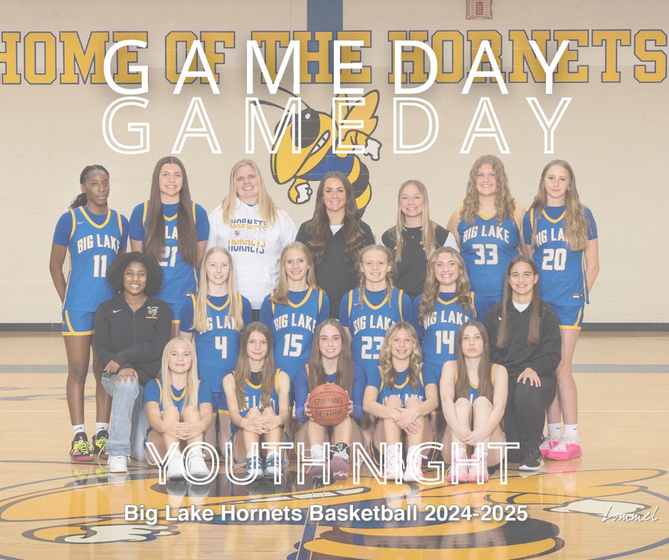 Game Day AND Youth Night!! Come on out and support your Girls Basketball Team as they take on Chisago Lakes Wildcats!

 Halftime performance from the Big Lake Youth Basketball Association and signing with the Varsity girls basketball team after the game!! GO HORNETS!!