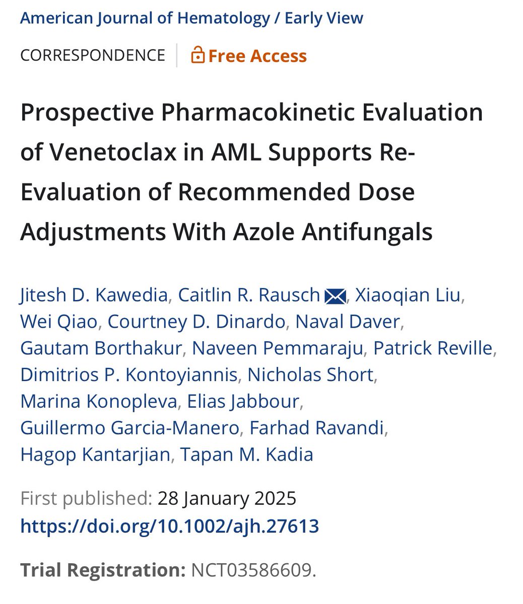 Naveen Pemmaraju, MD (@doctorpemm) on Twitter photo 👉👉👉New paper alert 🚨 led by Dr Jitesh Kawedia Dr .<a href="/CRausch_PharmD/">Caitlin Rausch</a> & Dr .<a href="/TapKadia/">Tapan Kadia</a> | Important clinical topic focusing on PK analysis of dosing of VEN therapy vis-a-vis azole anti-fungal therapy | <a href="/MDAndersonNews/">MD Anderson Cancer Center</a> #endcancer #leusm ||
onlinelibrary.wiley.com/doi/10.1002/aj… 👉👉👉New paper alert 🚨 led by Dr Jitesh Kawedia Dr .<a href="/CRausch_PharmD/">Caitlin Rausch</a> & Dr .<a href="/TapKadia/">Tapan Kadia</a> | Important clinical topic focusing on PK analysis of dosing of VEN therapy vis-a-vis azole anti-fungal therapy | <a href="/MDAndersonNews/">MD Anderson Cancer Center</a> #endcancer #leusm ||
onlinelibrary.wiley.com/doi/10.1002/aj…