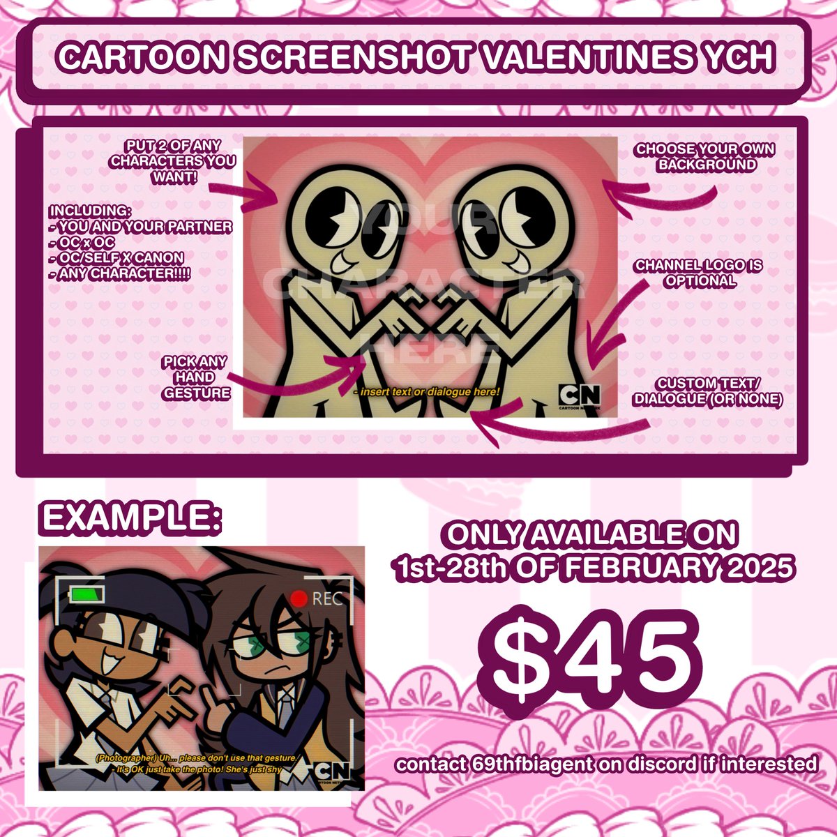 69thFBIAgent's tweet photo. LIMITED EDITION THIS MONTH ONLY VALENTINES YCH DM me if interested or if you want more info

#ych #commissionsheet https://t.co/V3ExZoBx2t