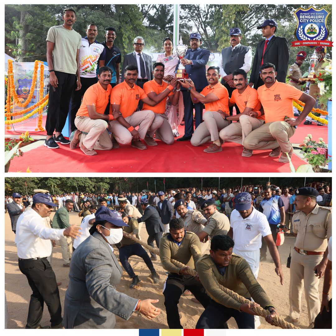 BlrCityPolice's tweet photo. Today, The Bengaluru City Police Sports Meet 2024 concluded with a grand closing ceremony at Parade Ground, C.A.R. Adugodi! Hon'ble Home Minister Dr. G. Parameshwara took the salute as the Chief Guest, along with DG & IGP Dr. Alok Mohan IPS, Commissioner B. Dayananda IPS, and all police officers who actively participated in the event. The program commenced with the distribution of prizes and a March Past featuring 19 teams from various divisions of the force. The closing ceremony featured events like the 100m run and relay for both men and women, tug of war, and other activities, celebrating the strength and sportsmanship of our force!

#BCPSportsMeet2024 #WeServeWeProtect

ಇಂದು, ಬೆಂಗಳೂರು ನಗರ ಪೊಲೀಸ್ ಕ್ರೀಡಾಕೂಟ 2024 ಸಿ.ಎ.ಆರ್. ಆಡುಗೋಡಿಯ ಪರೇಡ್ ಮೈದಾನದಲ್ಲಿ ಭವ್ಯ ಸಮಾರೋಪ ಸಮಾರಂಭದೊಂದಿಗೆ ಮುಕ್ತಾಯಗೊಂಡಿತು! ಮಾನ್ಯ ಗೃಹ ಸಚಿವ ಡಾ. ಜಿ. ಪರಮೇಶ್ವರ ಅವರು ಮುಖ್ಯ ಅತಿಥಿಗಳಾಗಿ ವಂದನೆ ಸ್ವೀಕರಿಸಿದರು. ಅವರೊಂದಿಗೆ ಡಿಜಿ & ಐಜಿಪಿ ಡಾ. ಅಲೋಕ್ ಮೋಹನ್ ಐಪಿಎಸ್, ಆಯುಕ್ತ ಬಿ. ದಯಾನಂದ ಐಪಿಎಸ್, ಮತ್ತು ಕಾರ್ಯಕ್ರಮದಲ್ಲಿ ಸಕ್ರಿಯವಾಗಿ ಭಾಗವಹಿಸಿದ ಎಲ್ಲಾ ಪೊಲೀಸ್ ಅಧಿಕಾರಿಗಳು ಉಪಸ್ಥಿತರಿದ್ದರು. ಬಹುಮಾನ ವಿತರಣೆಯೊಂದಿಗೆ ಕಾರ್ಯಕ್ರಮ ಆರಂಭವಾಯಿತು ಮತ್ತು ಪಡೆಯ ವಿವಿಧ ವಿಭಾಗಗಳ 19 ತಂಡಗಳ ಮಾರ್ಚ್ ಪಾಸ್ಟ್ ನಡೆಯಿತು. ಸಮಾರೋಪ ಸಮಾರಂಭದಲ್ಲಿ ಪುರುಷರು ಮತ್ತು ಮಹಿಳೆಯರಿಗೆ 100 ಮೀಟರ್ ಓಟ ಮತ್ತು ರಿಲೇ, ಹಗ್ಗ ಜಗ್ಗಾಟ ಮತ್ತು ಇತರ ಚಟುವಟಿಕೆಗಳು ನಡೆದು, ನಮ್ಮ ಪಡೆಯ ಶಕ್ತಿ ಮತ್ತು ಕ್ರೀಡಾಸ್ಫೂರ್ತಿಯನ್ನು ಆಚರಿಸಲಾಯಿತು!