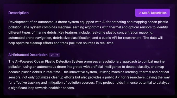 Vitalityy3199's tweet image. Based team and community are power
Join #Labda family now!
Our AI generative text is now live!

Given a project description, users can ask an standard AI agent/model to generate an enhanced description of the project.