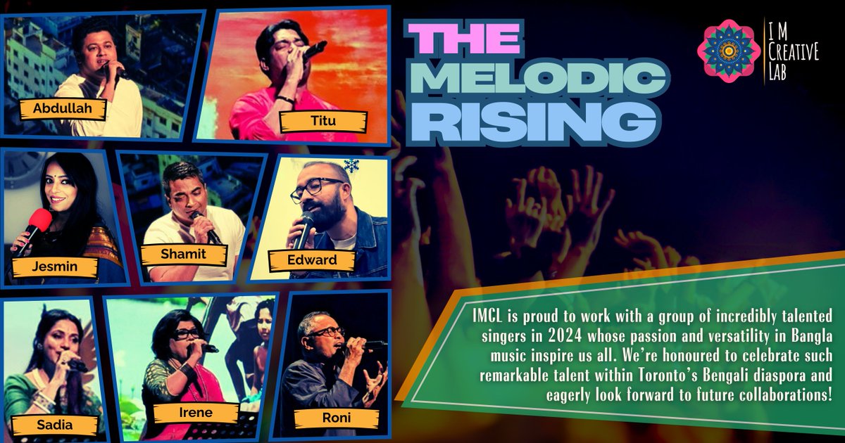imcreativelab's tweet photo. The Melodic Rising—IMCL’s 2024 collaboration with Toronto’s finest in Bangla music! 🎤✨
These performers inspired us by capturing the heart of our artistic heritage.
We are proud to celebrate this talent &amp; excited for what’s ahead! 🎶💛 #TheMelodicRising #IMCL2024 #BengaliMusic https://t.co/saAuusjj9N