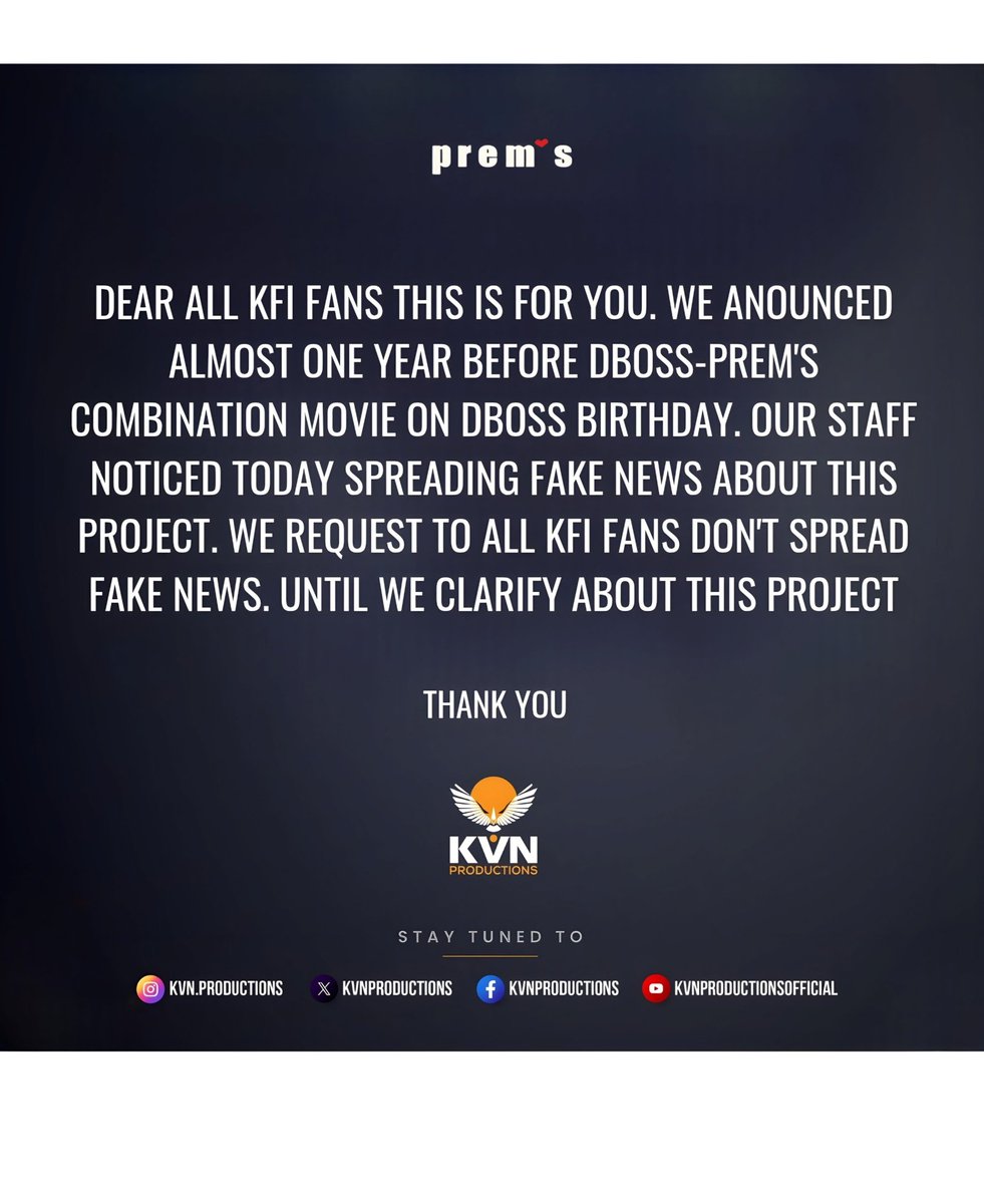 Abhishe08734409's tweet photo. Don't spread fake news.. Until they clarify about this project 🙏👀
@directorprems
#D58
#Dboss @dasadarshan 👑
#Prems #KVNProductions #RakshithaPrem #Suprith
@KvnProductions @RakshithaPrem @SUPRITH_87
#DBoss #BossOfSandalwood #DevilFirstLookTeaser #D58 https://t.co/rMy0Ossu20