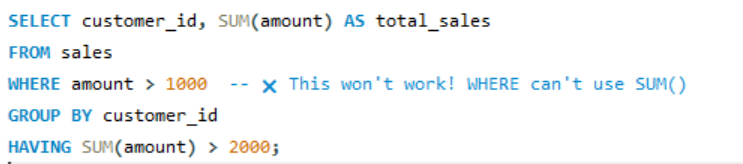 PatternDecoder's tweet photo. 🚀 Day 13 of my #30DayChallenge to secure a role in data science!
Today, I explored the difference between WHERE vs. HAVING in SQL.

🔹 WHERE filters before aggregation (raw data).
🔹 HAVING filters after aggregation (grouped data). https://t.co/9NckWd136v