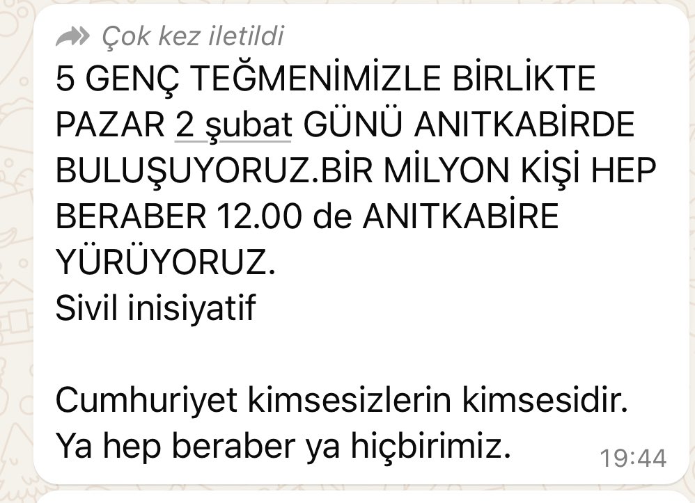 TEĞMENLERİN AVUKATLARINDAN PROVOKASYON UYARISI

“Sosyal medyada dolaşan ‘5 genç Teğmenimizle birlikte Pazar günü saat 12'de Anıtkabir’de buluşuyoruz’ şeklindeki paylaşım maksatlı ve provokatif bir girişimdir. Teğmenlerin böyle bir planı bulunmamaktadır.”

Dolaşımdaki paylaşım: