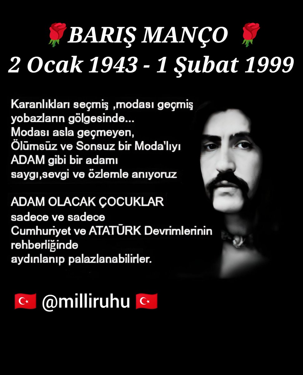 milliruhu's tweet image. Barış Manço'yu
ölümsüzlüğünün 26.yılında
sevgi
saygı
özlem
ve
minnetle anıyorum✨🌹✨

#BarışManço @mancolog @BatikanManco @lalemanco
Doğukan Manço Batıkan Manço
Lale Manço @Oahmetguvenc @MogollarOnline @emrahkaraca76
@tanerong
#Moğollar
@Kurtalanoffical
@ersendadaslar
#SONDAKİKA