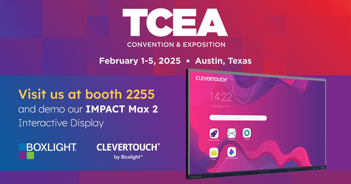 boxlightinc's tweet image. 🚨 Ready to level up your classroom? Visit us at TCEA, booth 2255 to see the CleverTouch Impact Max 2 in action! 

✅ Ultra-responsive touchscreen
✅ Seamless collaboration
✅ Game-changing learning tool

Don’t miss out—see it live! 

#TCEA #EdTech #InteractiveDisplays