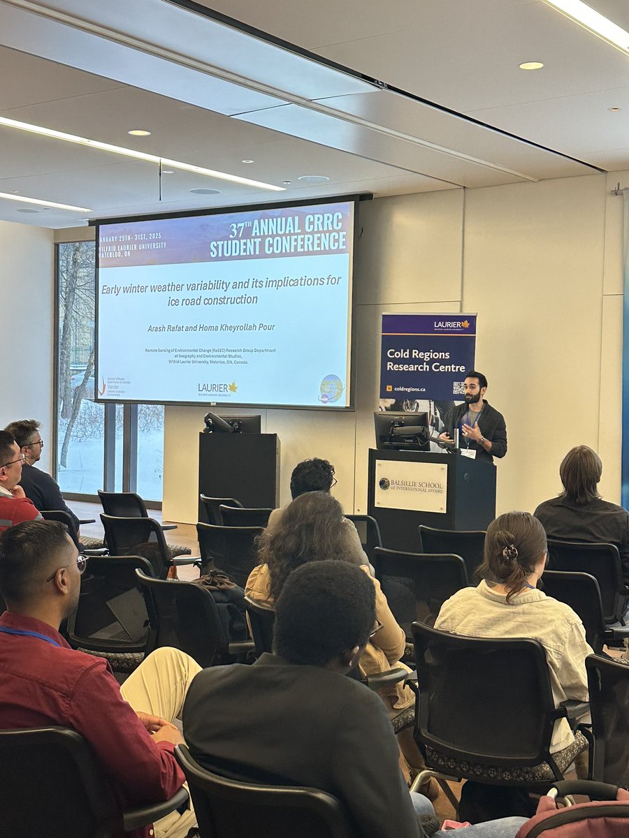 ReSEC Lab (@resec_wlu) on Twitter photo Great job from PhD candidate <a href="/RafatArash/">Arash Rafat</a> with his oral presentation on early winter weather variability and its implications for ice road construction—last but not least, a fantastic way to wrap up #CRRC2025! ❄️ 🧊 Great job from PhD candidate <a href="/RafatArash/">Arash Rafat</a> with his oral presentation on early winter weather variability and its implications for ice road construction—last but not least, a fantastic way to wrap up #CRRC2025! ❄️ 🧊