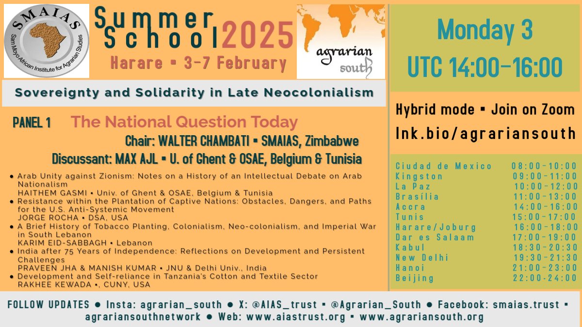 Agrarian_South's tweet photo. SMAIAS-ASN Summer School 2025
Research papers to be presented in five panels, Mon.-Fri., 3-7 Feb.
- See draft papers here:
https://t.co/3f1RYt87s3…
- Join on Zoom: https://t.co/DtzvlxrG1q https://t.co/cgetvdW81y