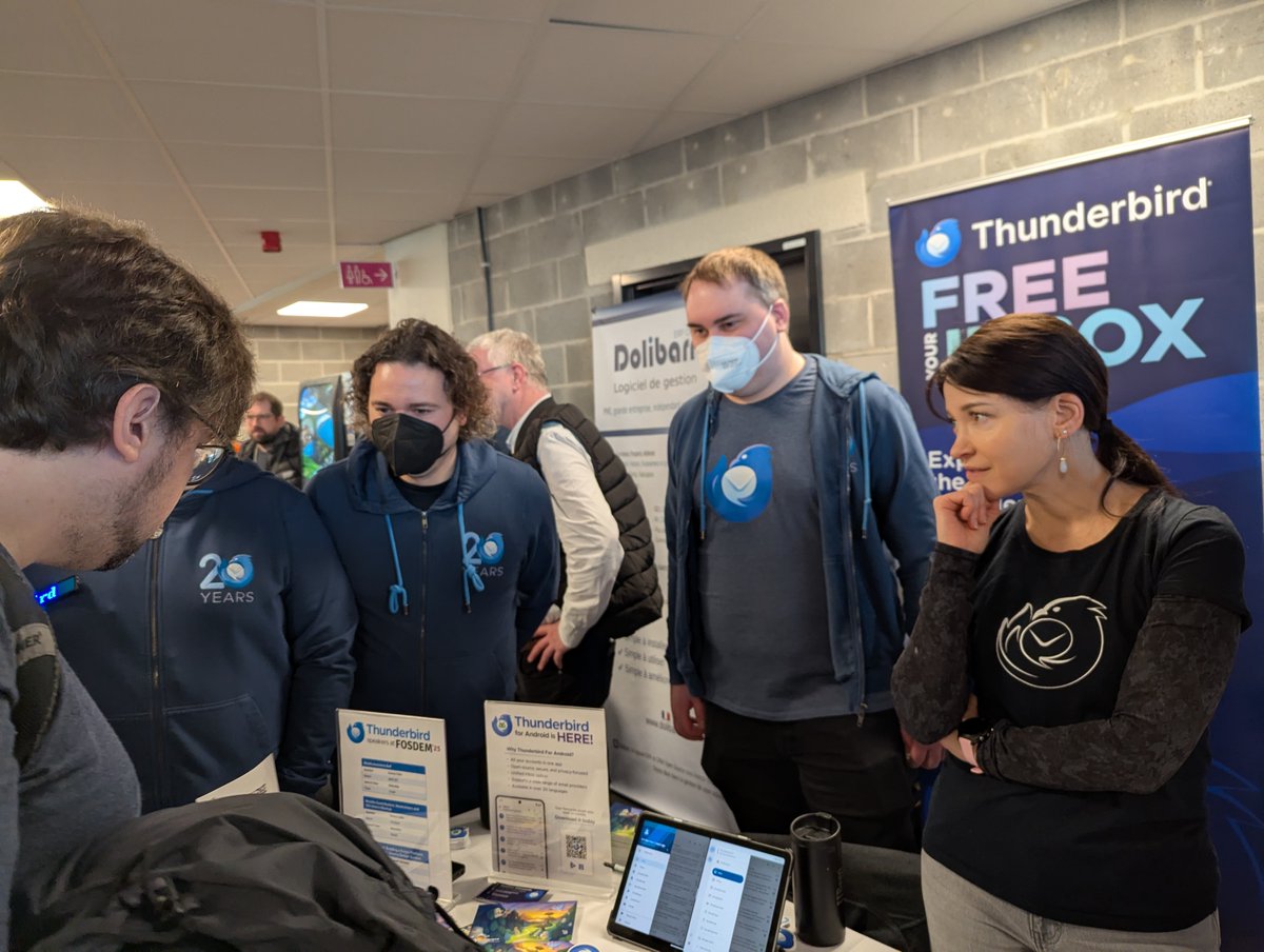 If you didn't find us at #fosdem today, there's still tomorrow! Building K, Floor 1 - play with Thunderbird for Android, meet the team, find out how to get involved, and get stickers!