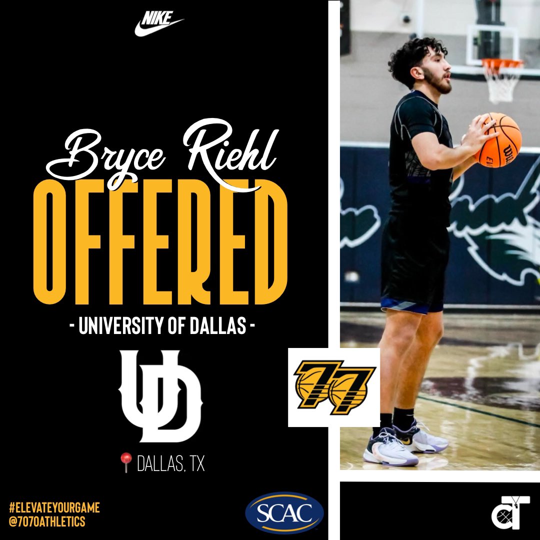 Bryce Riehl (@bryceriehl) on Twitter photo After a great conversation with <a href="/CoachMattGrahn/">Matt Grahn</a> I’m excited to announce that I have received an offer to continue my academic and athletic career with <a href="/UDallasMBB/">Univ. of Dallas Men’s Basketball</a>!
<a href="/Bball_CO/">BasketballColorado</a> I <a href="/CoachThomas_11/">Aaron Thomas</a> I <a href="/claytonconover/">Clayton Conover</a> I <a href="/7070Athletics/">7070Athletics</a> | <a href="/JUCOadvocate/">JUCOadvocate - Brandon Goble</a> After a great conversation with <a href="/CoachMattGrahn/">Matt Grahn</a> I’m excited to announce that I have received an offer to continue my academic and athletic career with <a href="/UDallasMBB/">Univ. of Dallas Men’s Basketball</a>!
<a href="/Bball_CO/">BasketballColorado</a> I <a href="/CoachThomas_11/">Aaron Thomas</a> I <a href="/claytonconover/">Clayton Conover</a> I <a href="/7070Athletics/">7070Athletics</a> | <a href="/JUCOadvocate/">JUCOadvocate - Brandon Goble</a>